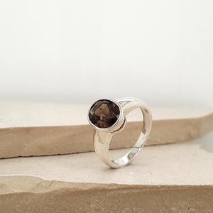 Sterling Silver Bezel Set Oval Smoky Quartz Ring