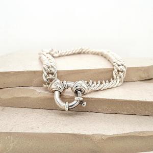 Silver Bracelets Bangles: Sterling Silver Double Curb style bracelet with Italian Bolt Clasp Bracelet