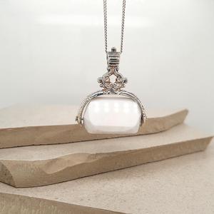 Silver Necklaces Pendants: Sterling Silver White Agate Spinner Pendant