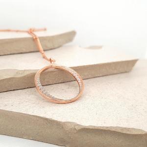Silver Necklaces Pendants: Rose Gold Plated CZ Circle Pendant