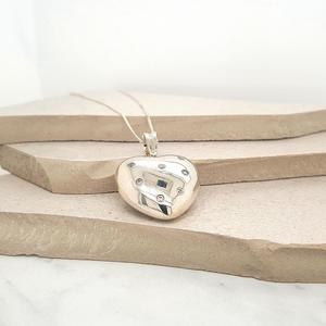 Silver Necklaces Pendants: Sterling Silver Puff Heart Pendant with Clear CZ and Enhancer Bail