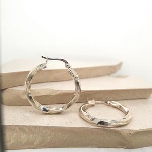 Silver Earrings: Sterling Silver Square Twist Hoop Earring