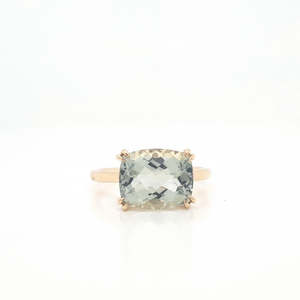 Cocktail Rings: Green Amethyst 9k Yellow Gold East West Ring