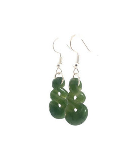 Greenstone: Greenstone Sterling Silver Twist Hook Drop Earrings
