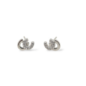Equestrian Jewellery: Sterling Silver Equestrian Double Horse Shoe Stud Earrings with CZ