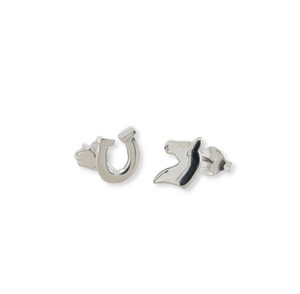 Sterling Silver Equestrian Horse Shoe & Head Stud Earrings
