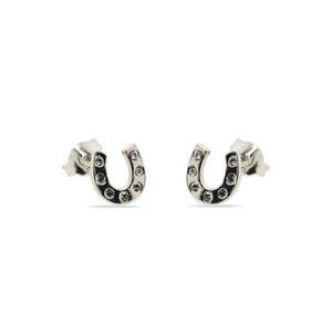 Sterling Silver Equestrian Horse Shoe Stud Earrings with CZ