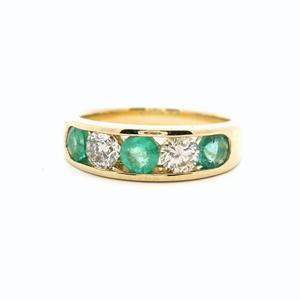 9ct Yellow Gold 5 Stone Emerald & Diamond Channel Set Ring