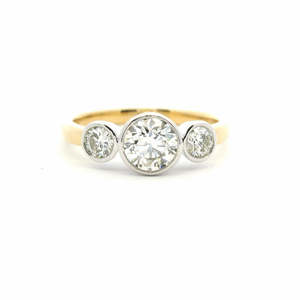 Rings: 18ct Yellow & White Gold Three Stone Bezel Set Diamond Ring
