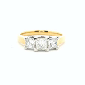 Rings: 18ct Yellow & White Gold Princess Cut Three Stone Diamond Ring