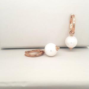 Boxing Day Sale Pearl Jewellery: 9ct Rose Gold Freshwater Pearl Huggie Earrings Drops