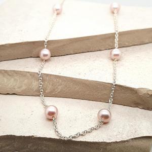 Sterling Silver Oval Belcher Chain with 5mm Pink Pearl Necklace