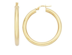 Boxing Day Sale Gold Jewellery: 9ct Yellow Gold Hollow Tube 4mm x 20mm Hoop Earrings