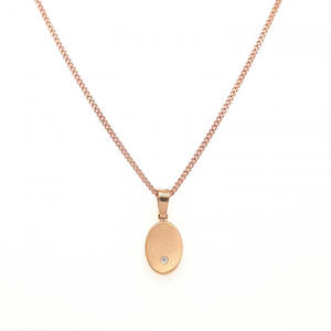 Boxing Day Sale Gold Jewellery: 9ct Rose Gold Round CZ Satin Finish Oval Disc Pendant