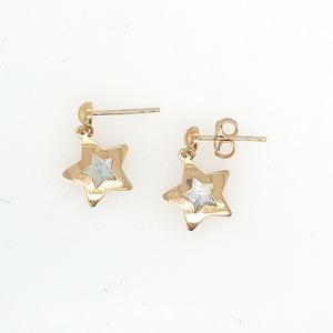 Boxing Day Sale Gold: 9ct Two Tone Star Drop Faceted Stud Earrings