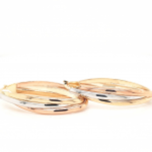 Boxing Day Sale Gold: 9ct Tri-Tone 30mm Crossover Oval Shape Hoop Earrings