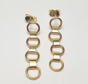 Boxing Day Sale Gold: 9ct Yellow Gold Circle & Bar Stud Drop Earrings