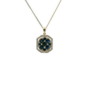 Sapphire 1: Sapphire & Diamond 9k Yellow Gold Multi Shape Pendant