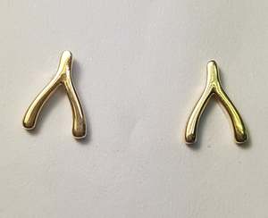 Boxing Day Sale Gold Earrings: 14ct Yellow Gold Wishbone Stud Earrings