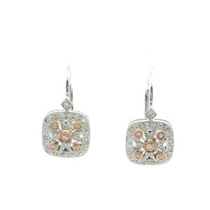 Earrings 2: 9ct Rose & White Gold Diamond Filigree Lever Back Earrings