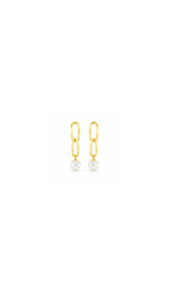 Double Link Freshwater Pearl Drop Earrings in 9ct Yellow Gold