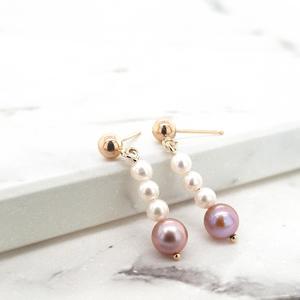 Pearl: 9ct Yellow Gold Pink & White Pearl Drop Earrings
