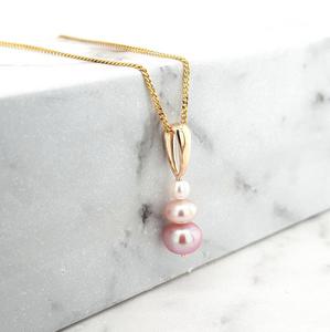 9ct Yellow Gold Pink & White Pearl Graduated Drop Pendant Necklace