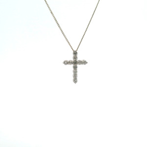Crosses: 10ct White Gold 0.50ct Round Brilliant Diamond Four Claw Set Cross Pendant