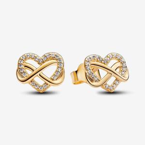 Pandora 14ct Gold Plated Sparkling Infinity Heart Stud Earrings
