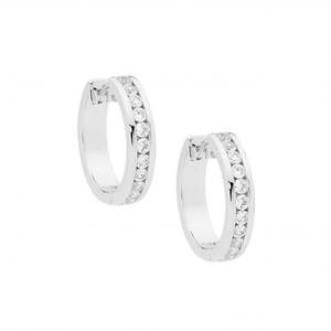 Gift Guide Under 150: Ellani Sterling Silver Round White Cubic Zirconia Channel Set 18mm Huggie Hoop Earrings