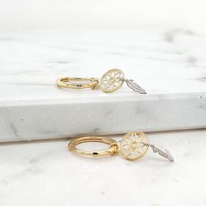 9ct Yellow Gold Dream Catcher Drop Huggie Earrings