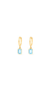 Gold Jewellery: 9ct Yellow Gold Blue Topaz Drop Huggie Earrings