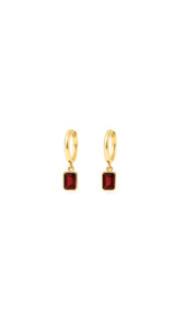 Gold Jewellery: 9ct Yellow Gold Garnet Drop Huggie Earrings