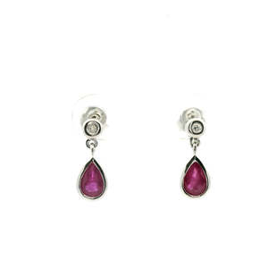 Ruby: Ruby & Diamond 9ct White Gold Drop Stud Earrings