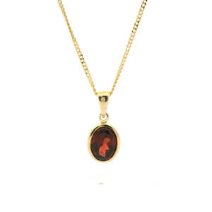 Garnet: Garnet 9ct Yellow Gold Oval Bezel Set Pendant