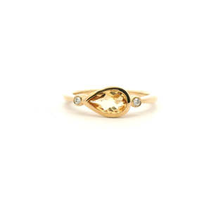 Citrine & Diamond Bezel Set East/West Ring