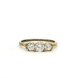 Estate 9ct Yellow Gold Cubic Zirconia Three Stone Ring