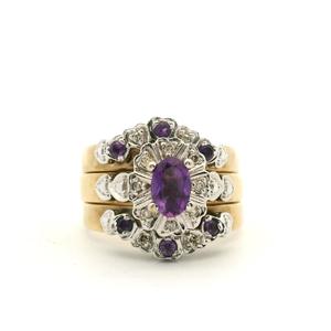 Estate 9ct Yellow Gold Amethyst & Diamond Ring Set