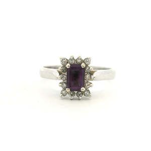 Estate 9ct White Gold Amethyst & Diamond Cluster Ring