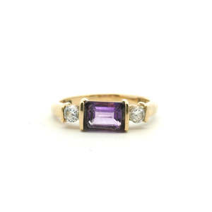 Estate 10ct Yellow Gold Amethyst & Cubic Zirconia Ring