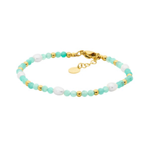 Ellani Stainless Steel Gold Plated Amazonite & Freshwater Pearl Bracelet