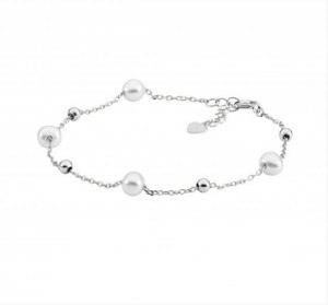 Ellani Sterling Silver Freshwater Pearl & Ball Bracelet