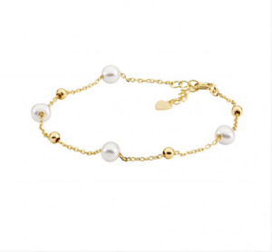 Ellani Gold Plated Freshwater Pearl & Ball Bracelet