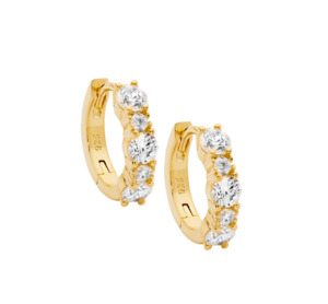 Ellani Gold Plated 14mm CZ Hoop Earrings