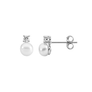 Ellani: Ellani Sterling Silver 2.5mm Claw Set CZ with 5mm Freshwater Pearl Stud Earrings