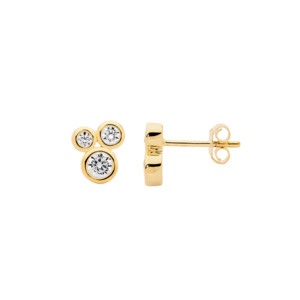 Ellani Gold Plated Bezel Set CZ Cluster Stud Earrings