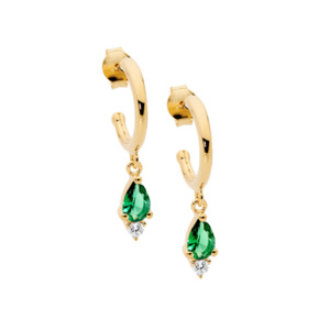 Ellani Gold Plated 13mm Hoop Earrings with Green & Clear CZ