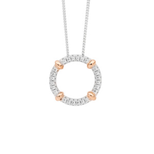 Ellani Sterling Silver & Rose Gold Plated 16mm CZ Circle Pendant