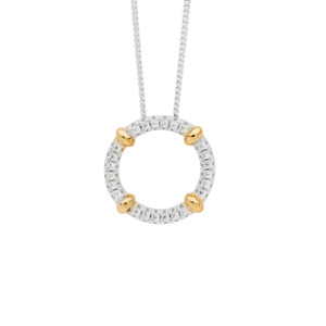 Ellani: Ellani Sterling Silver & Gold Plated 16mm CZ Circle Pendant