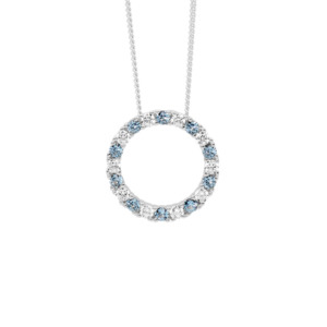 Ellani: Ellani Sterling Silver Spinel & CZ 16mm Open Circle Pendant
